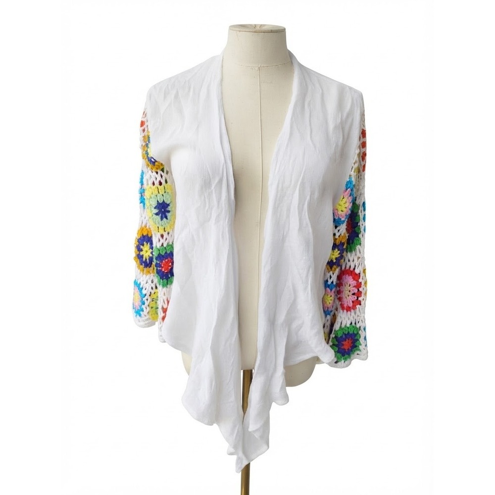 Elan White Multicolor Crochet Blouse Size Medium